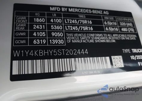 2025 Mercedes-Benz Sprinter 2500 Standard Roof 4-Cyl Diesel from USA, damaged, VIN W1Y4KBHY5ST202444